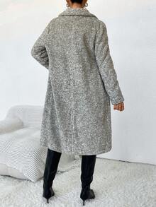 SHEIN Essnce 西裝領開門襟法蘭絨外套 - 綠色 - 查看 2