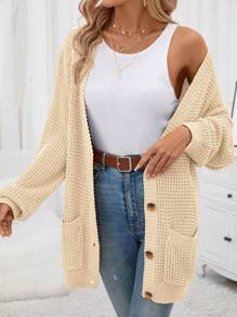SHEIN Clasi Dual Pocket Drop Shoulder Cardigan - Apricot - View 6