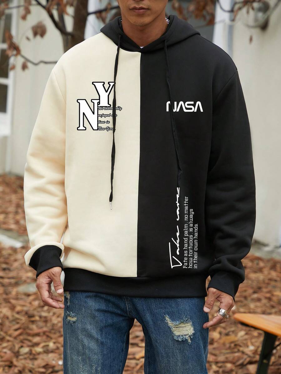 Manfinity Nam Plus Hai âm Đồ họa Khẩu hiệu Dây rút Hoodie - Nhiều màu - Xem 1