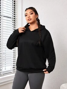 SHEIN Daily&Casual Hơn Thả vai áo có mũ Áo nỉ thể thao - màu đen - Xem 5