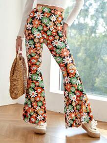 Soleia Floral Print Flare Leg Pants - Multicolor - View 1