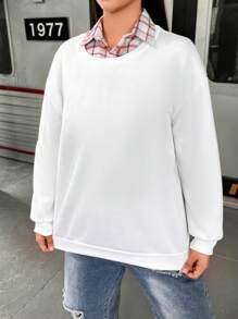 Flirla Plus Floral & Slogan Graphic Drop Shoulder Sweatshirt Pullover Fall Sweatshirt - White - View 5