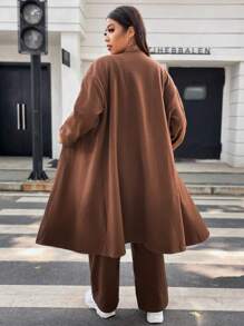 Flirla Plus Drawstring Front Tank Top & Pants & Coat - Brown - View 2