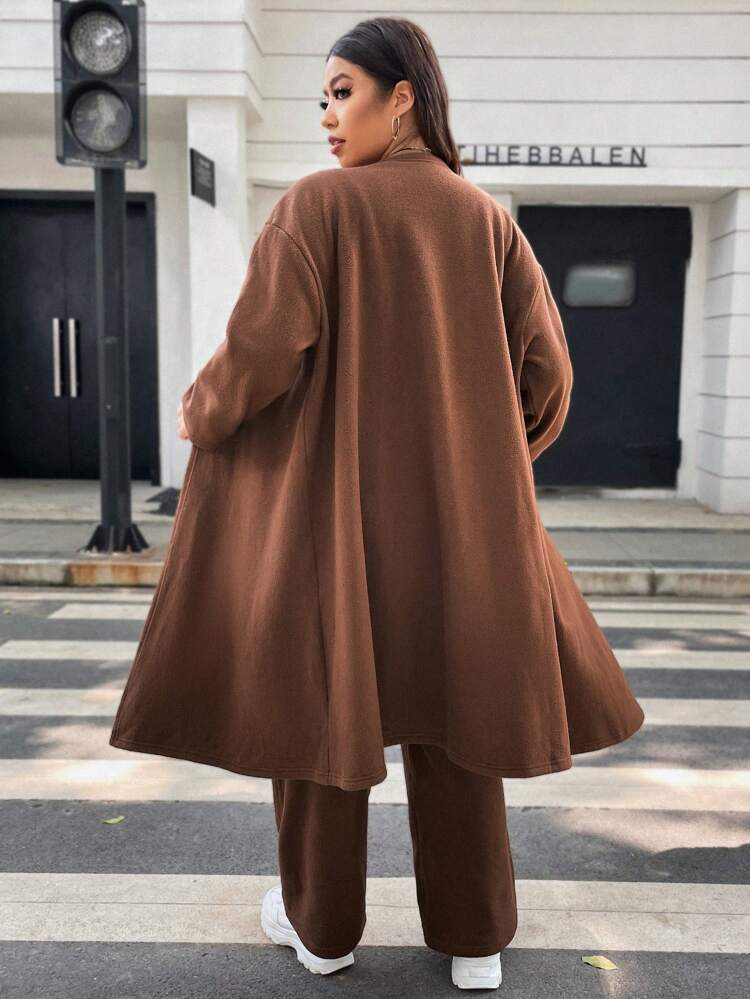 Plus Drawstring Front Tank Top & Pants & Coat