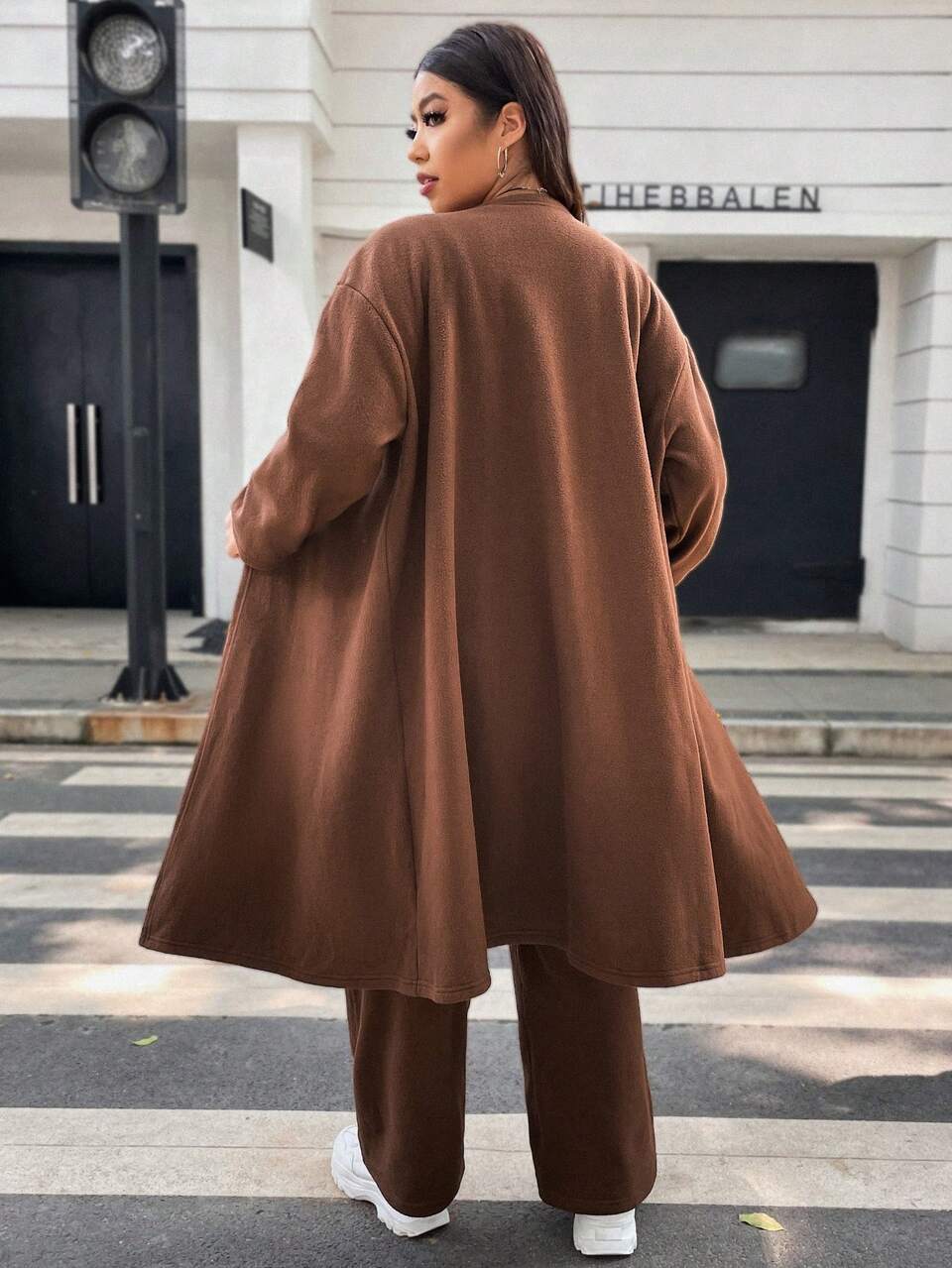 Plus Drawstring Front Tank Top & Pants & Coat
