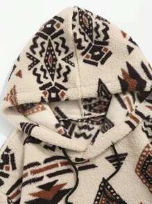 Chillumni 宽松男士连帽运动衫，几何印花，袋鼠口袋和抽绳，长袖，外出，连帽衫，图案，牛仔西部连帽衫男士冬季连帽衫 - 杏色 - 查看 3