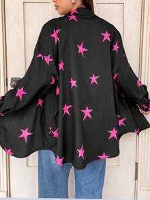 SHEIN Coolane Plus Star & Letter Graphic Drop Shoulder Shirt - Multicolor - View 2