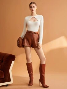 SHEIN BIZwear Cắt ra phía trước Áo thun - Màu be - Xem 5