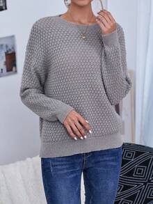 SHEIN LUNE Chất rắn Thả vai Áo len - Xám - Xem 4