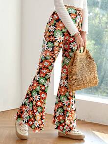 Soleia Floral Print Flare Leg Pants - Multicolor - View 5