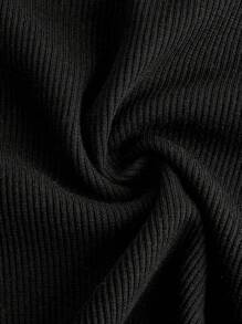 SHEIN Girlism Thiếu niên Cô gái Dệt kim Màu thuần Sọc Vòng cổ Tay áo dài Áo thun - màu đen - Xem 5