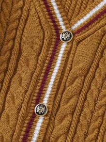 SHEIN Tween Girl Striped Trim Cable Knit Cardigan & Knit Skirt
