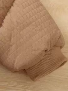 年轻男孩 1 件花卉贴片拉链连帽加厚外套和 1 个包 - 卡其色 - 查看 3