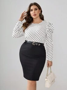 SHEIN Clasi Hơn In vết tròn Polka Tay áo Áo sơ mi - Đen và trắng - Xem 5