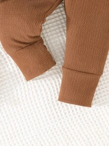Baby Girl Waffle Knit Quarter Button Tee & Sweatpants - Brown - View 7