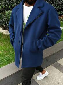 Manfinity Homme 男士拉鏈開襟花呢外套 - 藏蓝色 - 查看 3