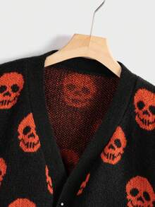 Flirla Hơn Tất cả Hình đầu lâu Thả vai Áo len Mở - Màu Cam cháy - Xem 5