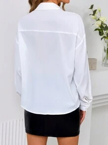 SHEIN Privé 純色下垂肩亮片細節襯衫 - 白色 - 查看 2