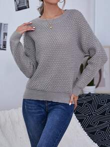 SHEIN LUNE Chất rắn Thả vai Áo len - Xám - Xem 3