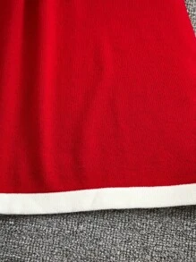 SHEIN 女大童拼接邊誇大領口喇叭袖毛衣洋裝 - 紅色 - 查看 4