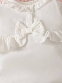 SHEIN Baby Girl Ruffle Trim Bow Front Jumpsuit & Hat - White - View 4