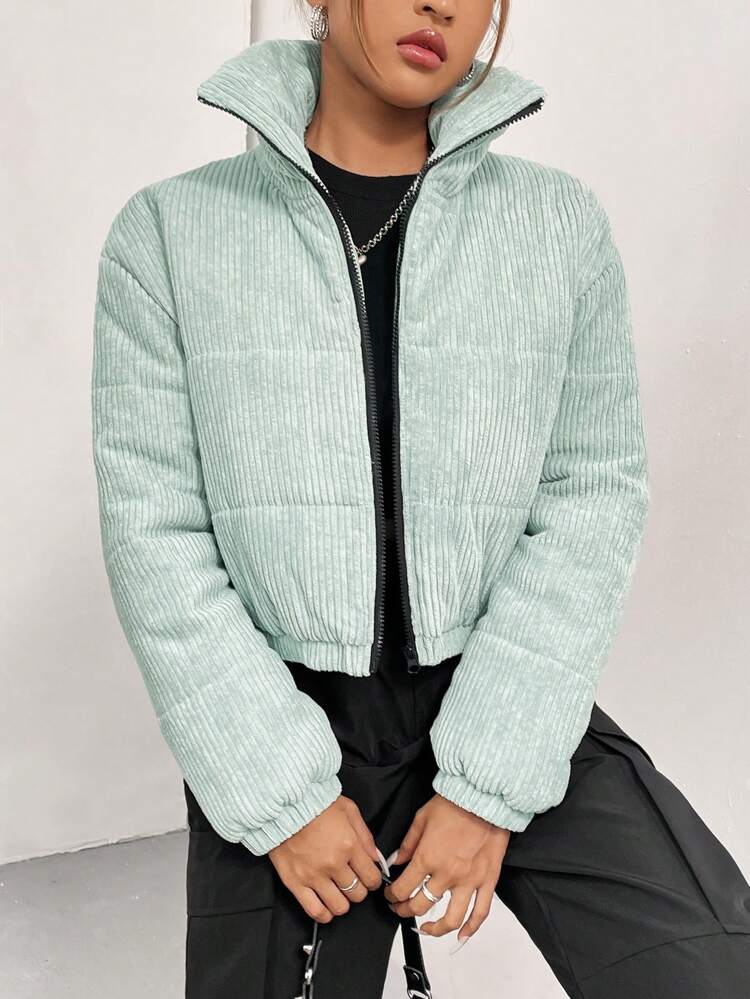 Zip Up Corduroy Padded Padded Coat Clothes Winter Fall Cloth For Women