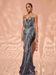 Faeriesty Váy dự tiệc tua rua hoa đính sequin - màu đen - Xem 5