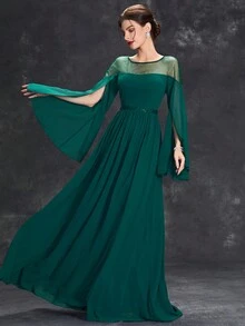 Chèn lưới áo tay cánh Ăn mặc trang trọng - Màu xanh lá cây đậm - Xem 4