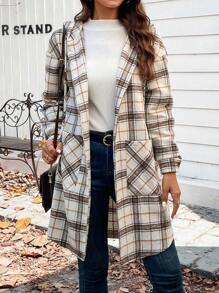 SHEIN LUNE In kẻ sọc Thả vai áo có mũ Mở Mặt trước Áo khoác - Nhiều màu - Xem 1