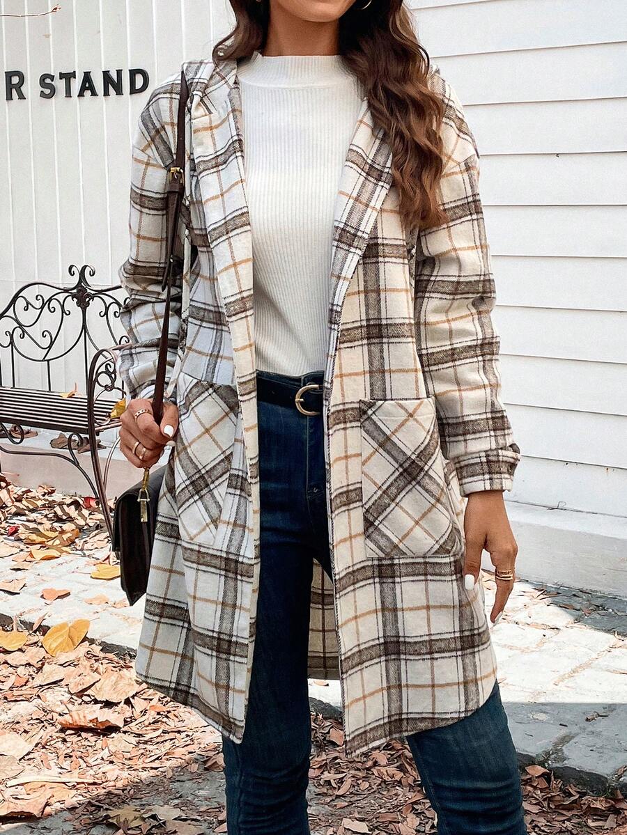 SHEIN LUNE In kẻ sọc Thả vai áo có mũ Mở Mặt trước Áo khoác - Nhiều màu - Xem 1