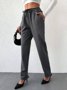 EURMUSE Houndstooth Print Drawstring Waist Sweatpants - Multicolor - View 4