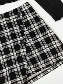 SHEIN EZwear Hơn Áo phông trơn & In kẻ sọc Viền không đối xứng Váy quần - Đen và trắng - Xem 5