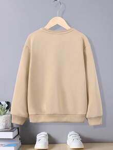 SHEIN 男大童標語&熊貓印花套頭衫 - 卡其色 - 查看 2