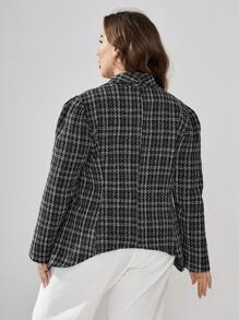 SHEIN Clasi Plus Plaid Print Shawl Collar Open Front Tweed Blazer - Multicolor - View 2