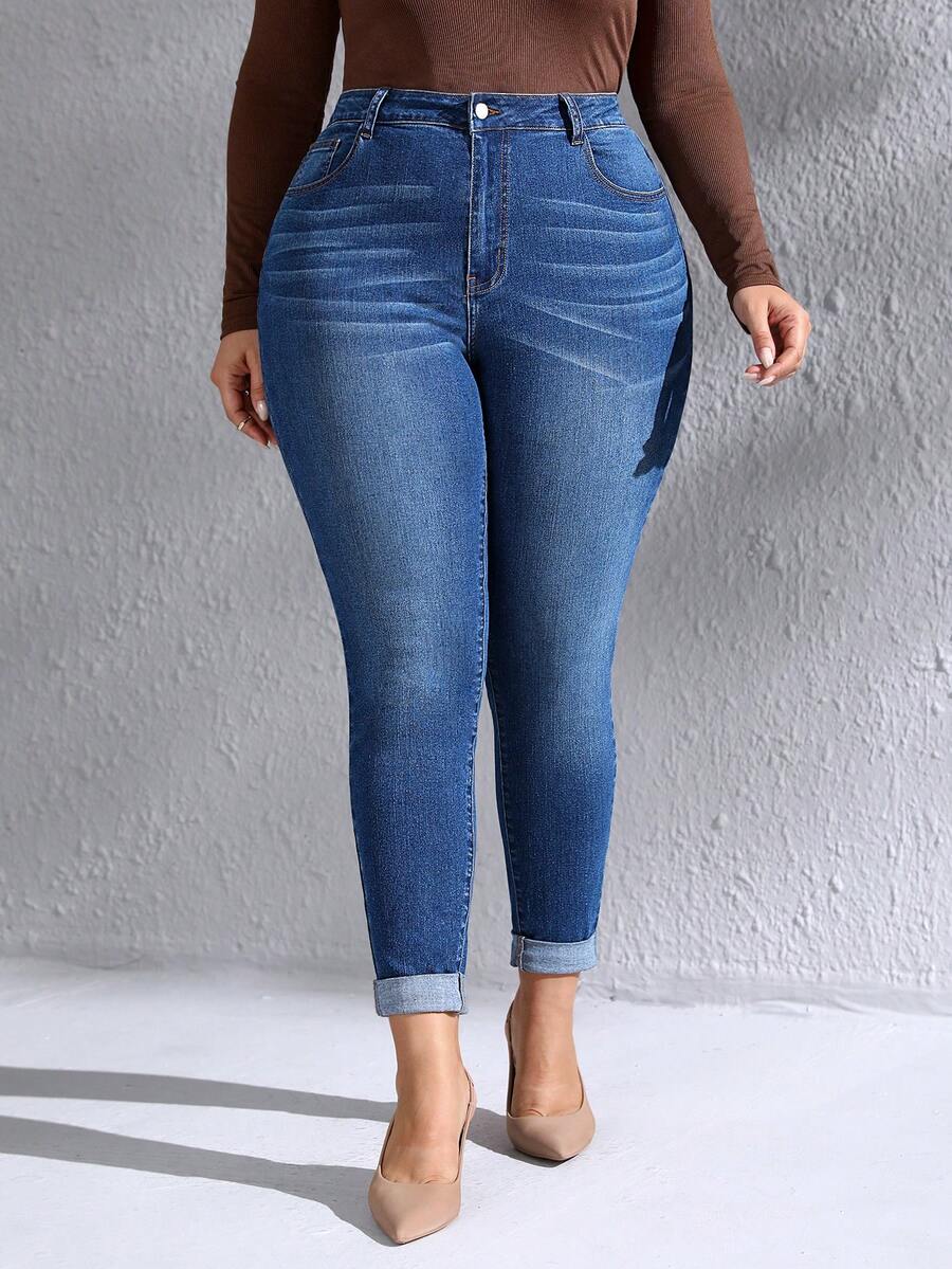 EMERY ROSE 大碼牛仔褲 - 深色水洗藍 - 查看 1