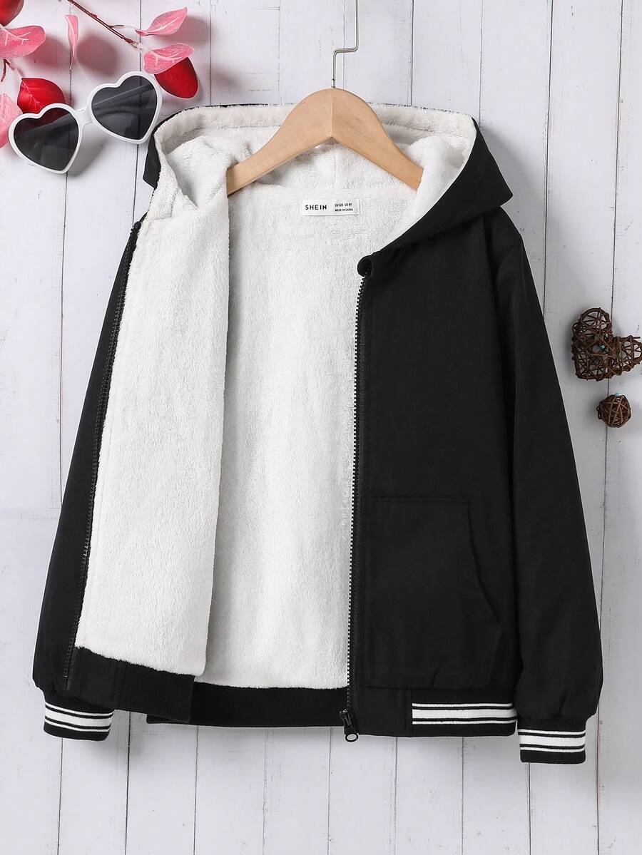 Tween Girls' Thermal Lined Denim Jacket Fall Winter - Black - View 1