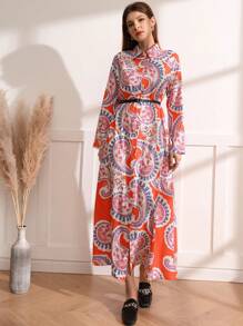 Al Najma Paisley Pattern Button Front Dress Without Waistbelt - Multicolor - View 5