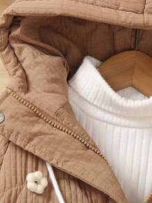 年轻男孩 1 件花卉贴片拉链连帽加厚外套和 1 个包 - 卡其色 - 查看 5