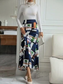 SHEIN Clasi Geo Print Elastic Waist Skirt - Multicolor - View 5