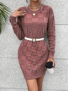 SHEIN Unity Solid Drop Shoulder Sweater Dress Without Belt - Red Violet - View 5