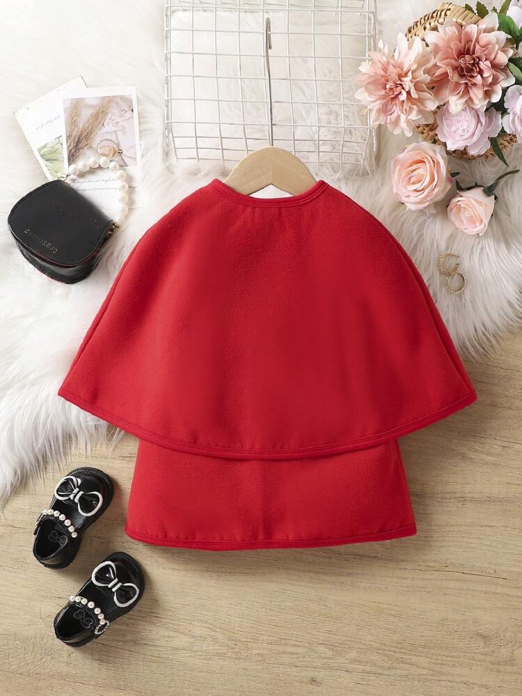 Baby Girl Solid Cape Coat & Button Front Dress