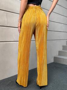 SHEIN Essnce Elastic Waist Wide Leg Pants - Gold - View 2