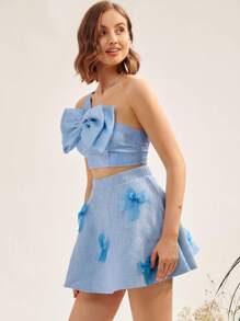 Solid Bow Front Skirt - Blue - View 5