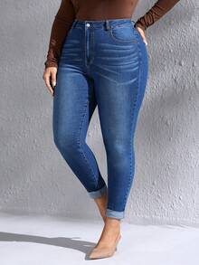 EMERY ROSE 大碼牛仔褲 - 深色水洗藍 - 查看 3