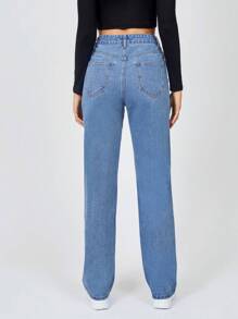 SHEIN Tall 拉鏈門襟直筒牛仔褲 - 淺色水洗藍 - 查看 2