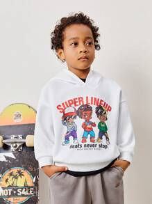 SHEIN Young Boy Slogan & Figure Graphic Drop Shoulder Sweatshirt - White - View 4
