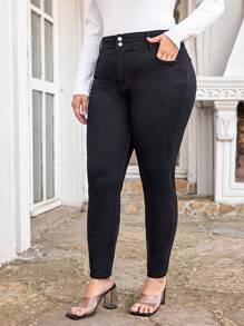 RueChic Plus Size  High Waist Skinny Jeans - Black - View 3