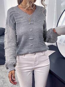 SHEIN Essnce Đan Bỏng ngô Thả vai Áo len - Màu Xám nhạt - Xem 6