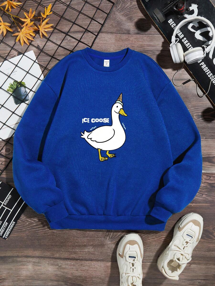 Teen Boy Cartoon & Letter Graphic Pullover - Blue - View 1