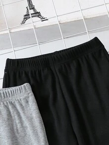 SHEIN 女小童2入組木耳邊喇叭褲 - 黑色 - 查看 3